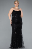 Robe de Soirée Grande Taille Longue Perlé Noir ABU4789