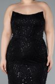 Robe de Soirée Grande Taille Longue Perlé Noir ABU4789