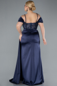 Robe Grande Taille Longue Satin Bleu Marine ABU4803