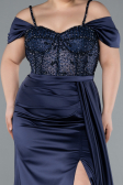 Robe Grande Taille Longue Satin Bleu Marine ABU4803