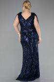 Robe De Fiançailles Grande Taille Longue Bleu Marine ABU4821