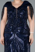 Robe De Fiançailles Grande Taille Longue Bleu Marine ABU4821
