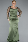 Robe Grande Taille Longue Satin Kaki ABU4670