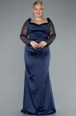 Robe Grande Taille Longue Satin Bleu Marine ABU4670