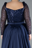 Robe Grande Taille Longue Satin Bleu Marine ABU4670