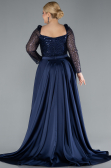 Robe Grande Taille Longue Satin Bleu Marine ABU4670