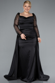 Robe Grande Taille Satin Longue Noir ABU4670