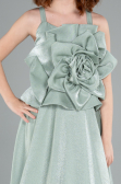 Robe de Soirée Enfants Longue Satin Menthe ABU4831