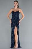Robe de Soirée Longue Squameuse Bleu Marine ABU4842