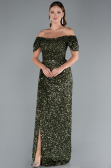 Robe de Soirée Longue Squameuse Kaki ABU4843