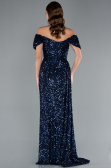 Robe de Soirée Longue Squameuse Bleu Marine ABU4843