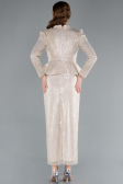 Robe de Soirée Voilée Longue Beige ABU4823