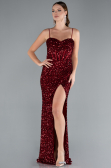 Robe de Soirée Longue Squameuse Rouge Bordeaux ABU4842