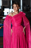 Robe de Soirée Longue Mousseline Fushia ABU4809