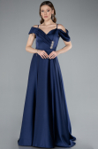 Robe de Soirée Longue Satin Bleu Marine ABU4868