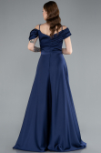 Robe de Soirée Longue Satin Bleu Marine ABU4868