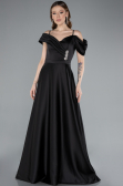 Robe de Soirée Longue Satin Noir ABU4868