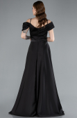 Robe de Soirée Longue Satin Noir ABU4868