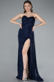 Robe de Soirée Longue Perlé Bleu Marine ABU4871