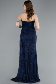 Robe de Soirée Longue Perlé Bleu Marine ABU4871