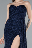 Robe de Soirée Longue Perlé Bleu Marine ABU4871