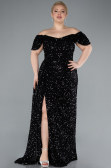 Robe De Soirée Grande Taille Longue Squameuse Noir ABU4863