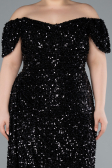 Robe De Soirée Grande Taille Longue Squameuse Noir ABU4863