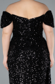 Robe De Soirée Grande Taille Longue Squameuse Noir ABU4863