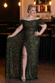 Robe De Soirée Grande Taille Longue Squameuse Kaki ABU4863