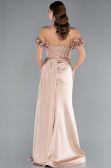Robe de Soirée Longue Satin Beige ABU4895