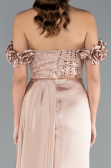 Robe de Soirée Longue Satin Beige ABU4895