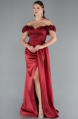 Robe de Soirée Longue Satin Rouge Bordeaux ABU4895