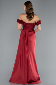 Robe de Soirée Longue Satin Rouge Bordeaux ABU4895