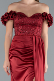 Robe de Soirée Longue Satin Rouge Bordeaux ABU4895