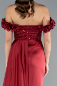 Robe de Soirée Longue Satin Rouge Bordeaux ABU4895