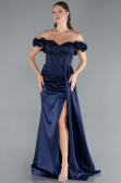 Robe de Soirée Longue Satin Bleu Marine ABU4895