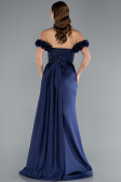 Robe de Soirée Longue Satin Bleu Marine ABU4895