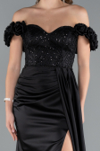 Robe de Soirée Longue Satin Noir ABU4895