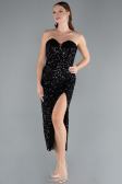 Robe de Cérémonie Midi Squameuse Noir ABK2335