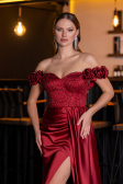 Robe de Soirée Longue Satin Rouge Bordeaux ABU4895