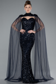 Robe de Soirée Longue Squameuse Bleu Marine ABU4910