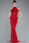 Robe de Soirée Longue Perlé Rouge ABU4912