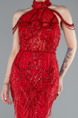 Robe de Soirée Longue Perlé Rouge ABU4912