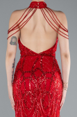 Robe de Soirée Longue Perlé Rouge ABU4912