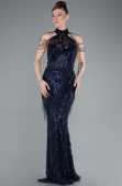 Robe de Soirée Longue Perlé Bleu Marine ABU4912