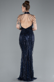 Robe de Soirée Longue Perlé Bleu Marine ABU4912
