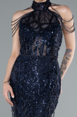 Robe de Soirée Longue Perlé Bleu Marine ABU4912