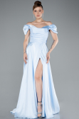 Robe De Soirée Satin Longue Bleu clair ABU4508