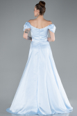 Robe De Soirée Satin Longue Bleu clair ABU4508