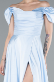 Robe De Soirée Satin Longue Bleu clair ABU4508
